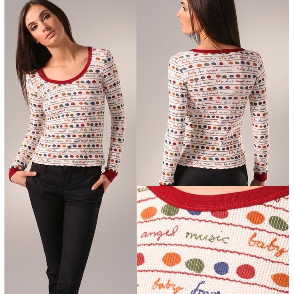 LAMB fingerprint scoopneck thermal tee